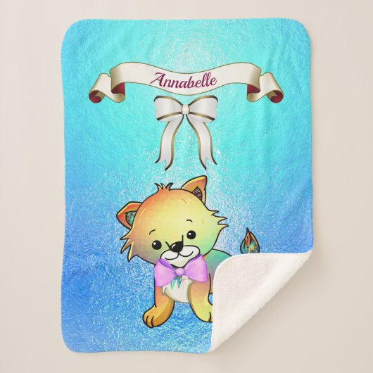 Elegant Ribbon Cartoon Tiger Name personaliseren Sherpa Deken (Voorkant)