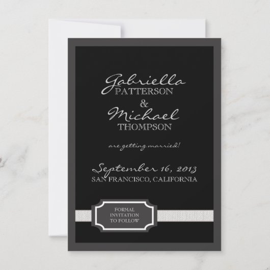 Elegant Ribbon Effect Black & White Save the Date (Achterkant)