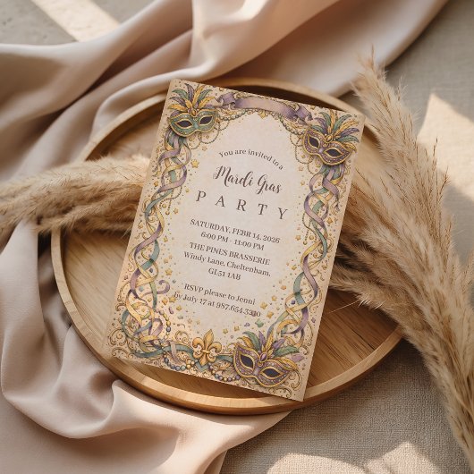 Elegant Ribbon Mask Mardi Gras Masquerade Kaart