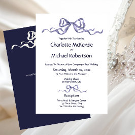 Elegant Ribbon Navy & White Romantic Wedding  Kaart