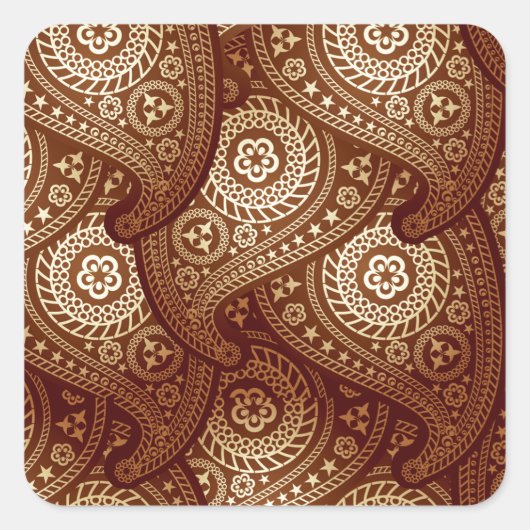 Elegant Rich Golden Paisley Vierkante Sticker (Voorkant)