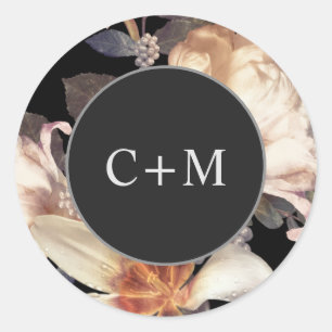 Elegant Rich Moody Floral Monogram Ronde Sticker