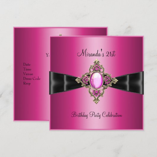 Elegant Rich Pink Jewel Black 21st Birthday Kaart (Voorkant / Achterkant)