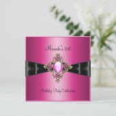 Elegant Rich Pink Jewel Black 21st Birthday Kaart (Staand voorkant)
