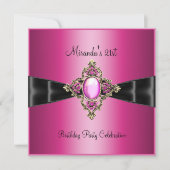 Elegant Rich Pink Jewel Black 21st Birthday Kaart (Voorkant)