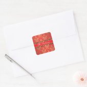 Elegant Rich Red Damask Glinsterende Glamour Vierkante Sticker (Envelop)