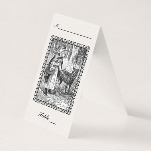 Elegant Riding Hood Wolf zwart wit Tekening Lijst Kaart (Voorkant)