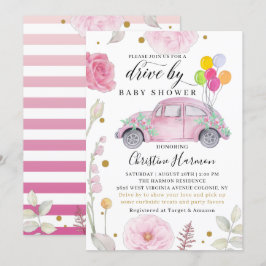 Elegant rijtuig door Baby shower Parade Pink Flora Kaart