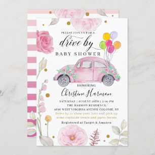 Elegant rijtuig door Baby shower Parade Pink Flora Kaart