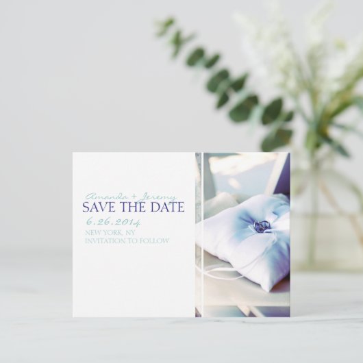 Elegant Ring Pillow sparen de Datum Aankondigingskaart (Staand voorkant)