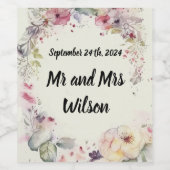 Elegant ring van bloemen, kleurwaslabels wijn etiket (Enkel label)