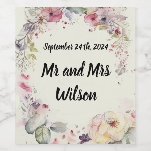 Elegant ring van bloemen, kleurwaslabels wijn etiket (Enkel label)