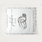 Elegant Rings We Are Engaged Wedding Backdrop Wandkleed (Voorkant (horizontaal))