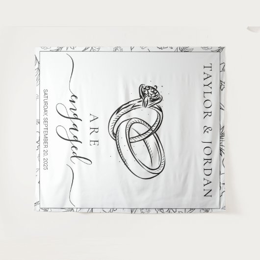 Elegant Rings We Are Engaged Wedding Backdrop Wandkleed (Voorkant (horizontaal))