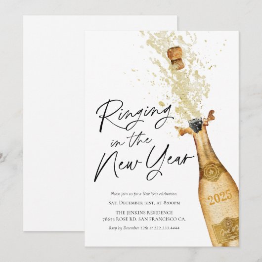 Elegant Rinkelen in de nieuwjaarsfeest uitnodiging (Voorkant / Achterkant)