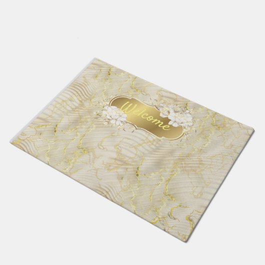 Elegant Ripple Cream & Gold Deurmat (Schuin)