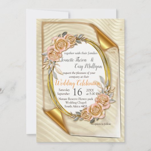 Elegant Ripple Cream & Gold Invitation Kaart (Voorkant)
