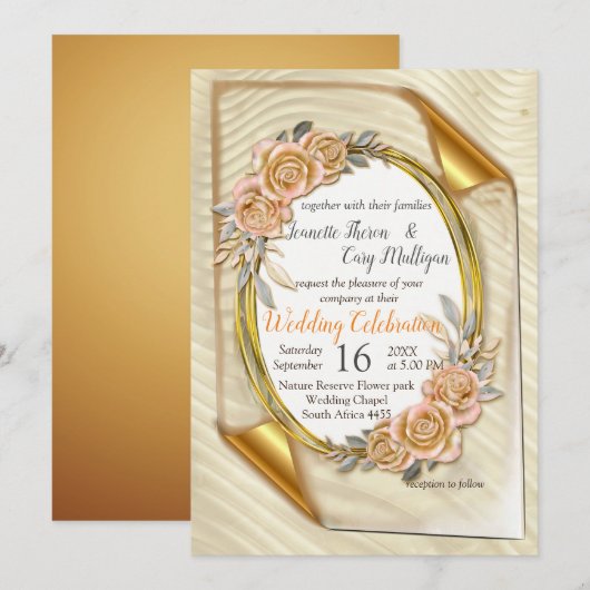 Elegant Ripple Cream & Gold Invitation Kaart (Voorkant / Achterkant)