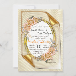 Elegant Ripple Cream & Gold Invitation Kaart
