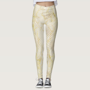 Elegant Ripple Cream & Gold Leggings