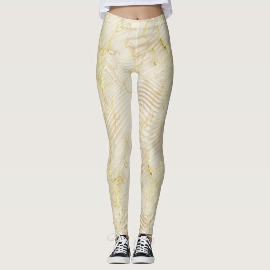 Elegant Ripple Cream & Gold Leggings (Voorkant)
