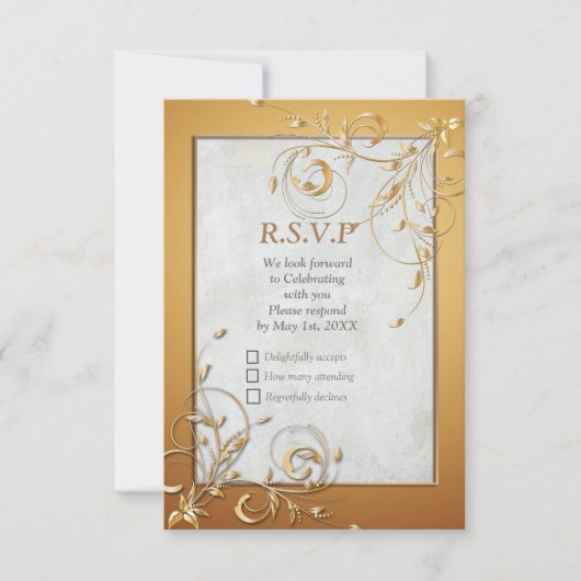 Elegant Ripple Cream & Gold RSVP-kaart RSVP Kaartje (Voorkant)