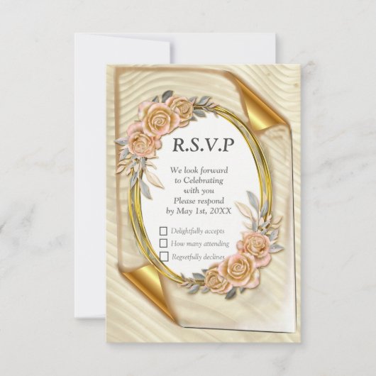 Elegant Ripple Cream & Gold RSVP-kaart RSVP Kaartje (Voorkant)
