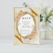 Elegant Ripple Cream & Gold RSVP Kaartje (Staand voorkant)