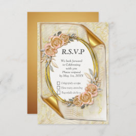 Elegant Ripple Cream & Gold RSVP Kaartje