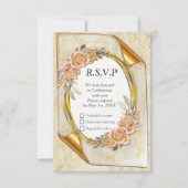 Elegant ripple crème en goud RSVP kaartje (Voorkant)