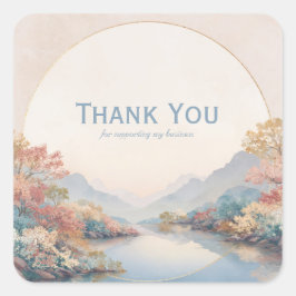 Elegant River Landscape Autumn Bloom Gold Circle Vierkante Sticker