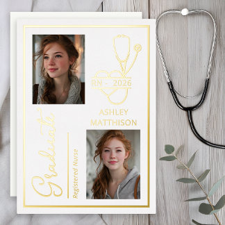 Elegant RN 2026 Nursing Grad Photo Announcement Folie Uitnodiging