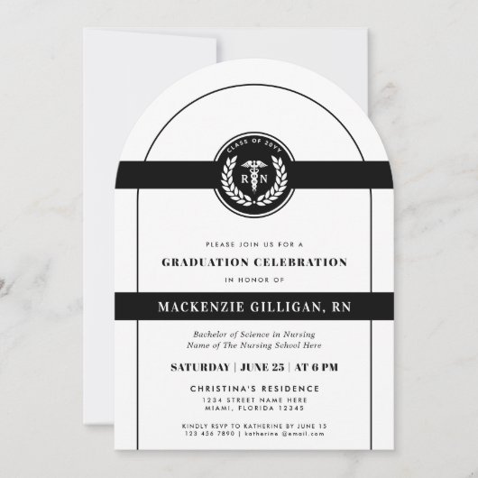 Elegant RN Nursing School Afstuderen Modern Kaart (Voorkant)