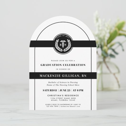 Elegant RN Nursing School Afstuderen Modern Kaart (Staand voorkant)