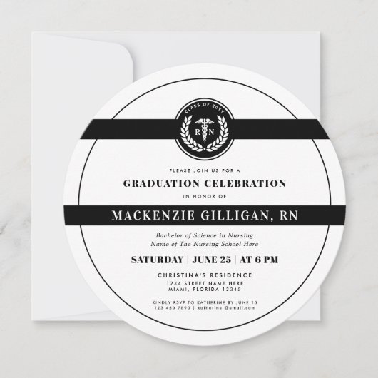 Elegant RN Nursing School Afstuderen Modern Kaart (Voorkant)