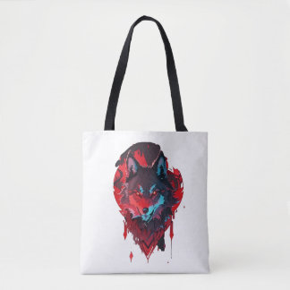 Elegant Roamer: De Wolf in het rood Tote Bag