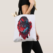 Elegant Roamer: De Wolf in het rood Tote Bag (Dichtbij)