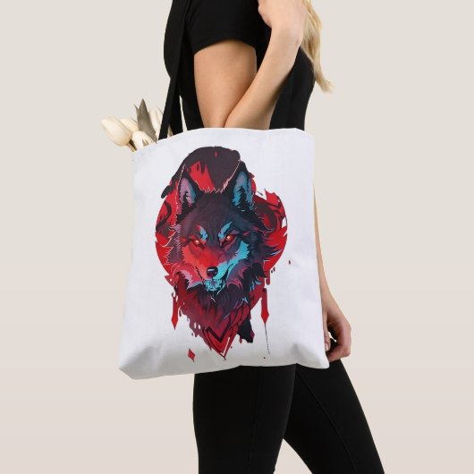 Elegant Roamer: De Wolf in het rood Tote Bag (Dichtbij)