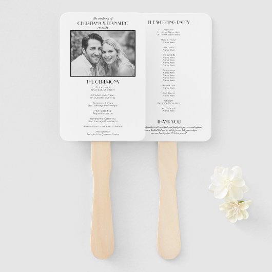  Elegant Roaring 20s Photo Wedding Programma Handwaaier (Voorkant en achterkant)