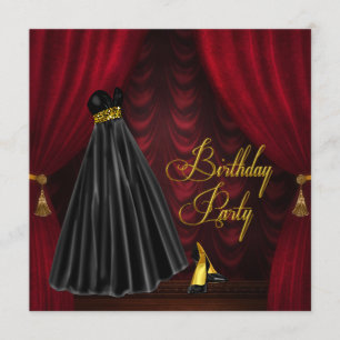 Elegant robijnrood en gouden verjaardagsfeestje kaart