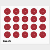 Elegant Robijnrood Monogram Moderne Trouwdag Ronde Sticker (Vel)