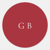 Elegant Robijnrood Monogram Moderne Trouwdag Ronde Sticker (Voorkant)