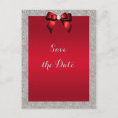 Elegant Robijnrood, Zilveren Glitter Save The Date Briefkaart (Voorkant)