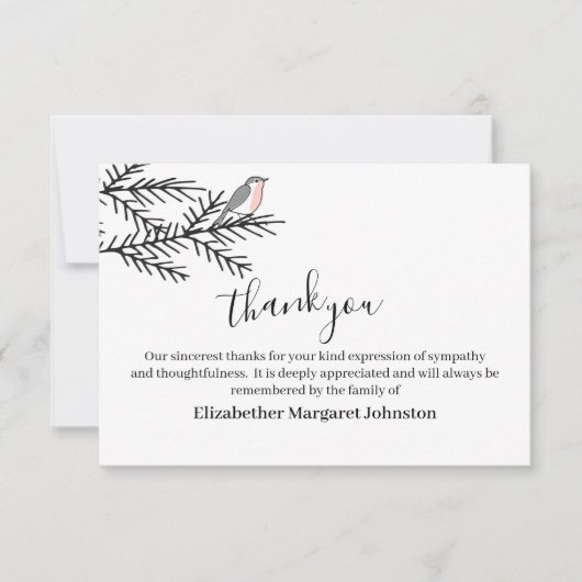 Elegant Robin Bird Funeral Bedankt Bereavement (Voorkant)
