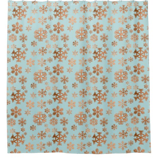 Elegant Robin Egg Blue Festive Copper Snowflakes Douchegordijn (Voorkant)
