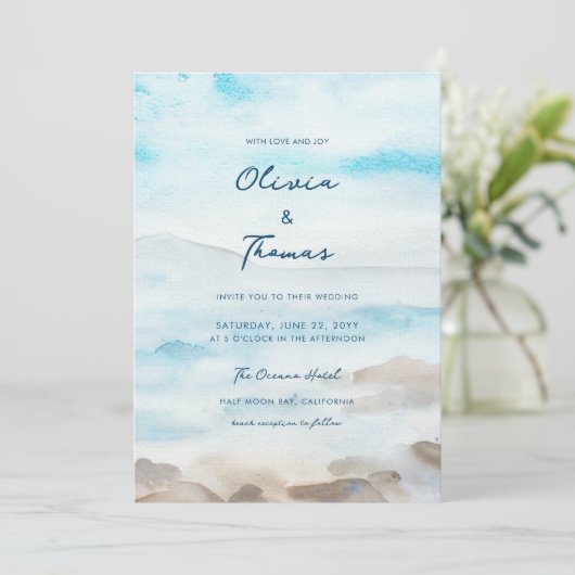 Elegant Rocky Coast Mist Ocean Zee Lake Wedding Kaart (Staand voorkant)