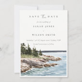 Elegant Rocky Pine Mountain Waterverf Seascape Save The Date (Voorkant)