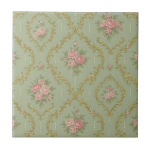 Elegant Rococo-bloempatroon in zachte pasteltinten Tegeltje