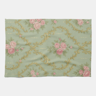 Elegant Rococo-bloempatroon in zachte pasteltinten Theedoek