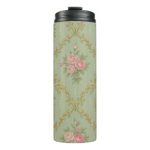 Elegant Rococo-bloempatroon in zachte pasteltinten Thermosbeker